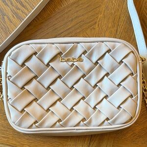 Bebe Beige Woven Crossbody Bag